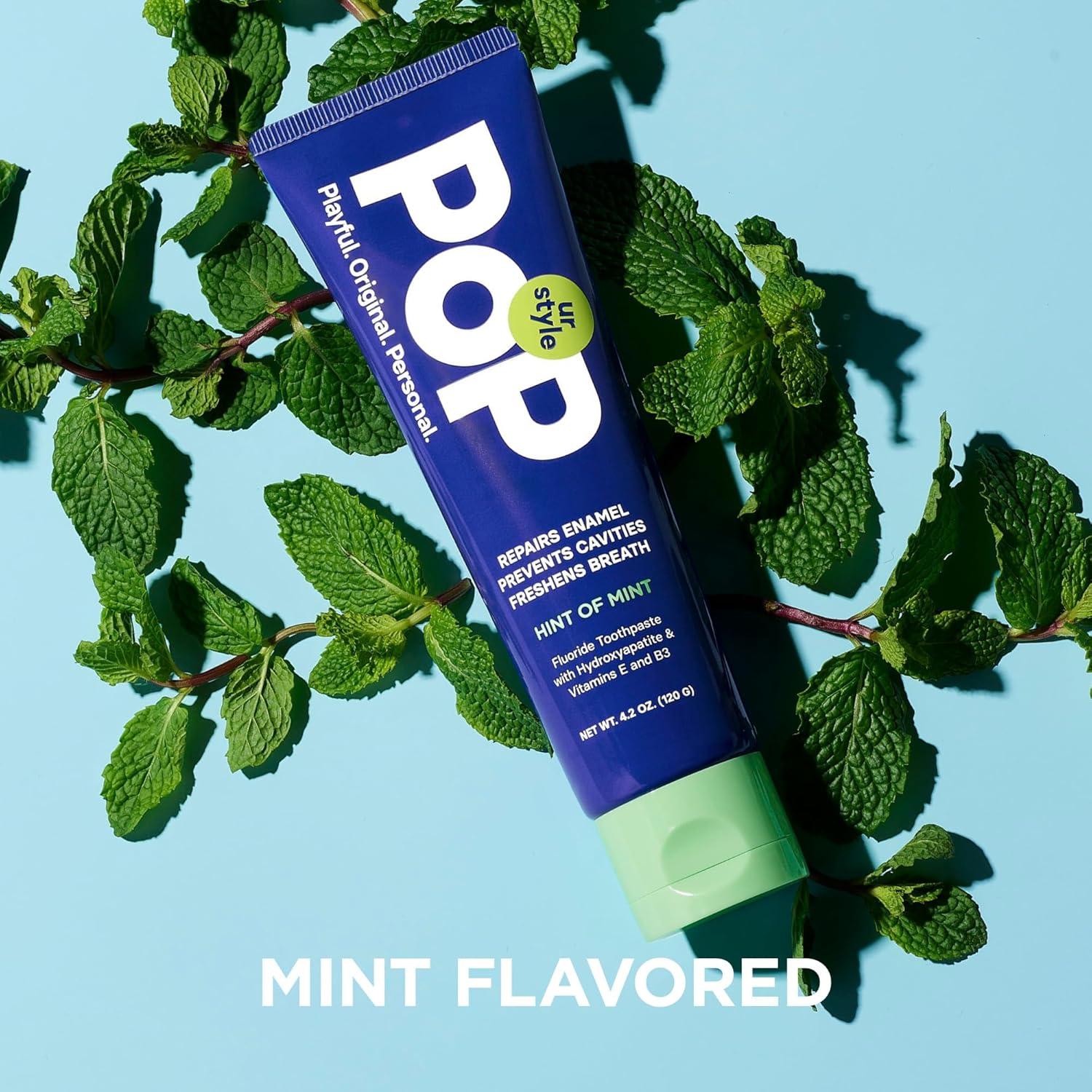 image:imagePOP Feeling Hint of Mint Toothpaste with Hydroxyapatite amp Vitamins E amp B3 Natural Niacinamide Teeth Whitening amp Plaque Remover Formula Bathroom amp Travel Size Essentials 42 OzMint