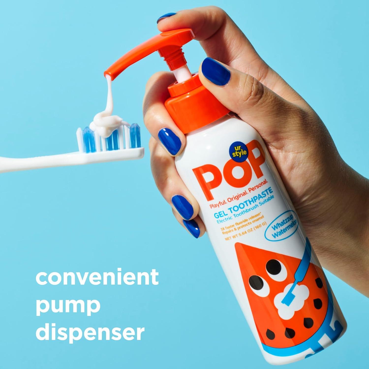 image:imagePOP Kids Gel Toothpaste Pump FluorideFree Travel Size Toothpaste for Toddlers Watermelon Flavor Kids Oral Care Bathroom Essentials OnTheGo ToiletriesWatermelon