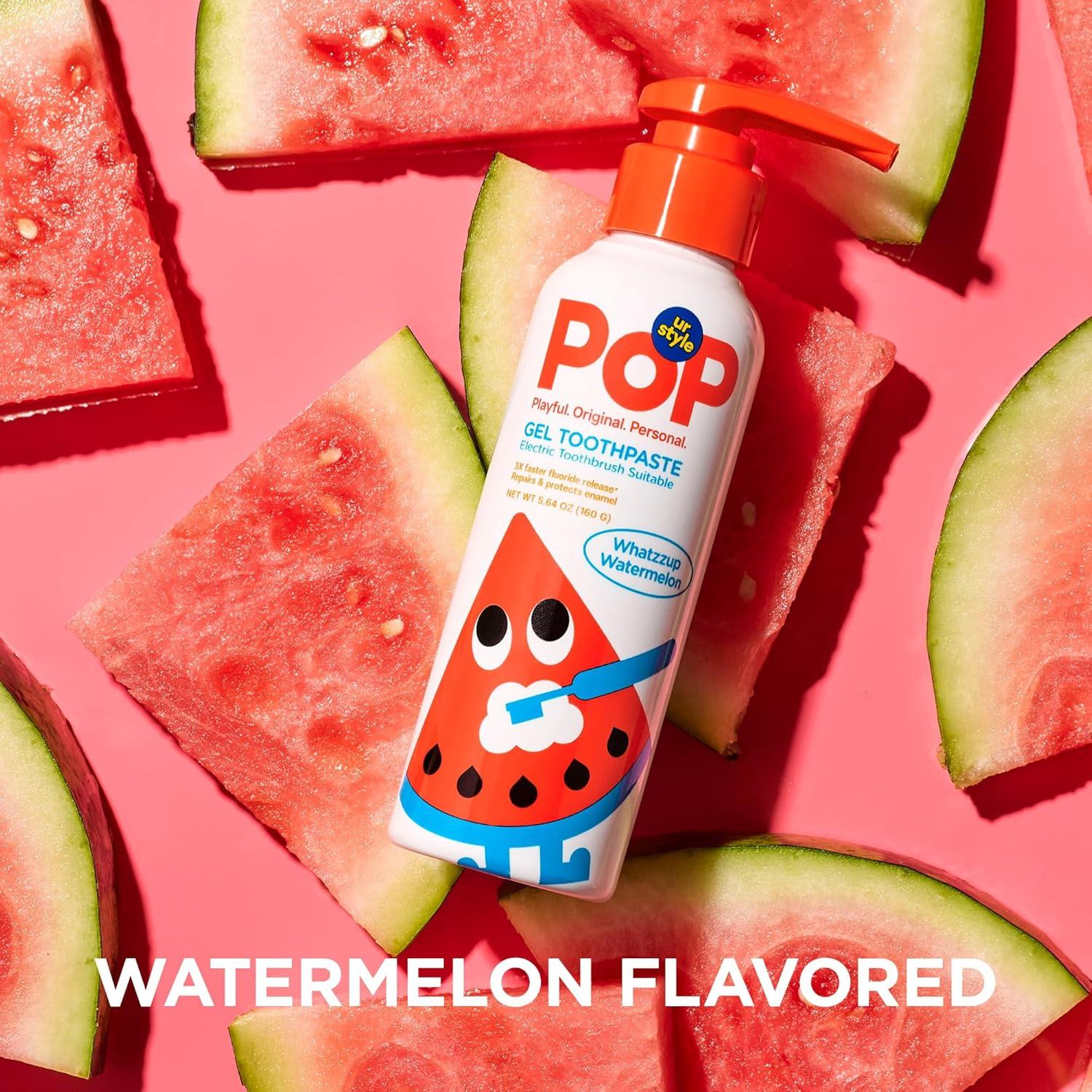 image:imagePOP Kids Gel Toothpaste Pump FluorideFree Travel Size Toothpaste for Toddlers Watermelon Flavor Kids Oral Care Bathroom Essentials OnTheGo ToiletriesWatermelon