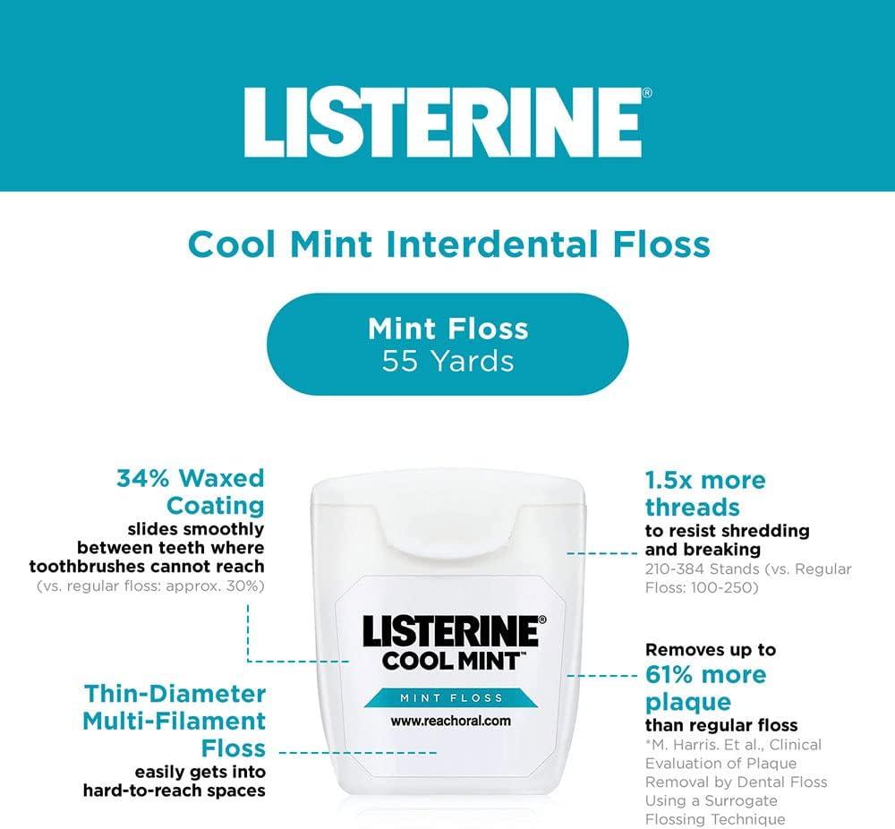 image:imageREACH Cool Mint Dental Floss Fresh Mint Plaque Remover for Teeth Shred Resistant Waxed Easy on Gums amp Teeth Fresh Breath Oral Care PFAS Free for Adults amp Kids 6 Pack 55 yd165 Foot Pack of 2