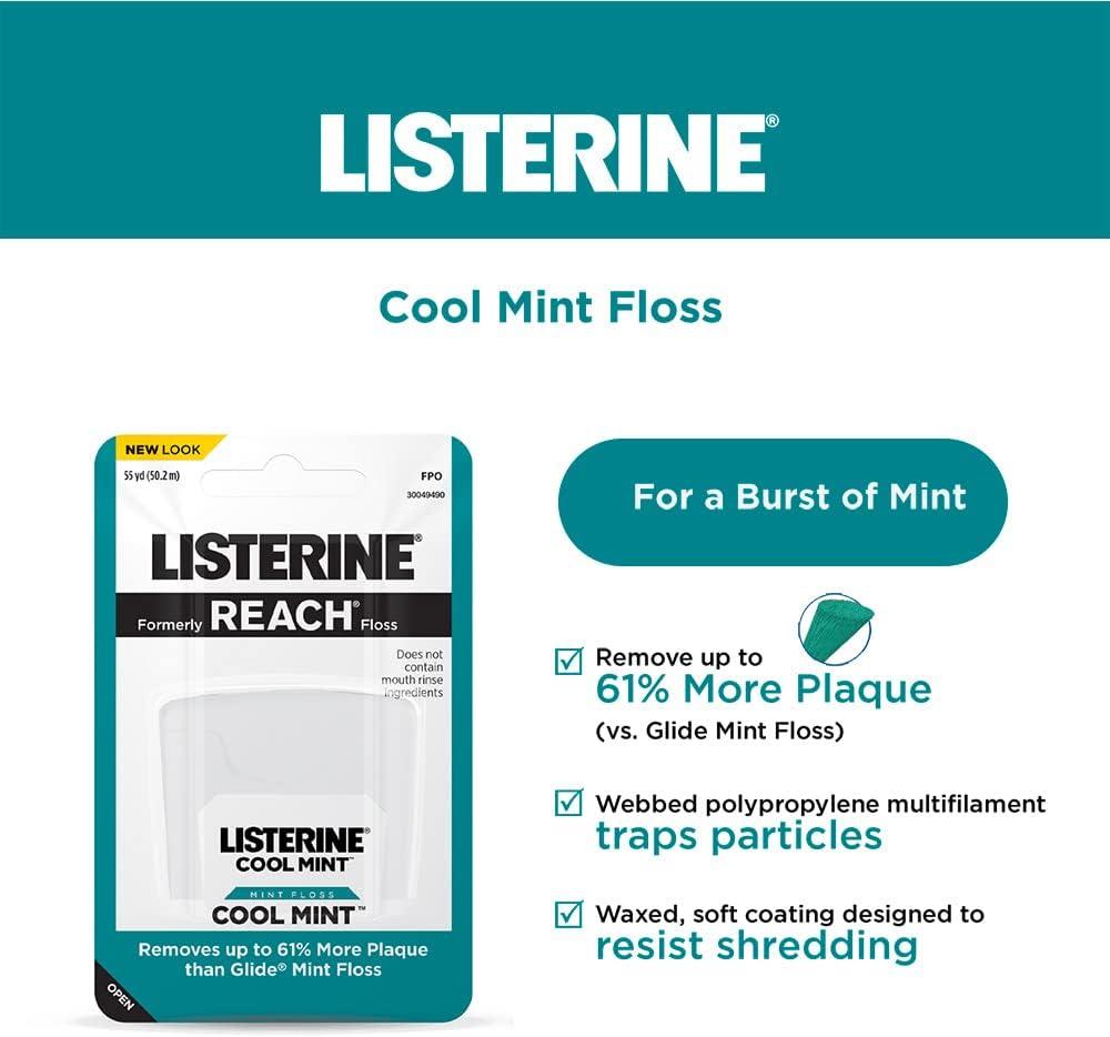 image:imageREACH Cool Mint Dental Floss Fresh Mint Plaque Remover for Teeth Shred Resistant Waxed Easy on Gums amp Teeth Fresh Breath Oral Care PFAS Free for Adults amp Kids 6 Pack 55 yd165 Foot Pack of 12