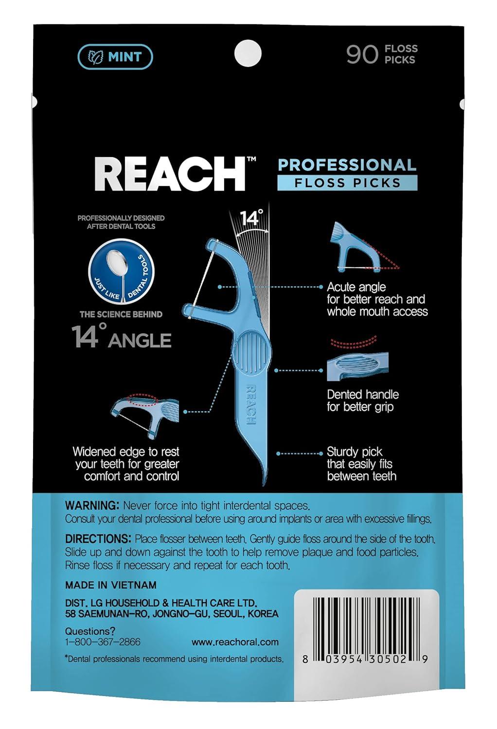 image:imageREACH Dental Floss Picks Mint Plaque Remover for Teeth for Hard to Reach Areas Easy Grip Handle Comfortable MultiUse Flosser for Adults Oral Care PFAS Free 90 Count15 Foot Pack of 12