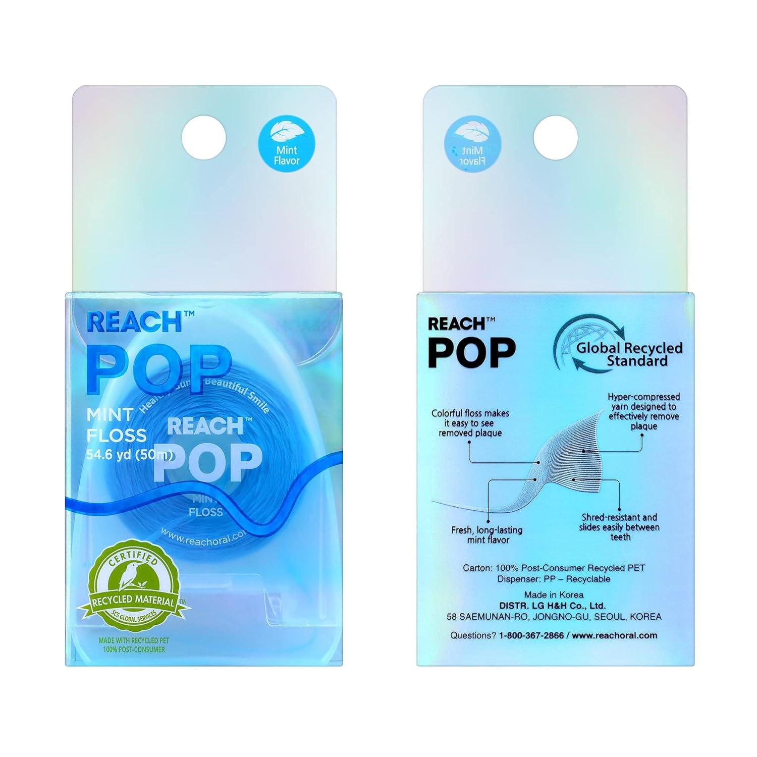 image:imageREACH POP Dental Floss Mint Plaque Remover for Teeth Shred Resistant Vegan Wax Cruelty Free Eco Friendly Packaging Oral Care PFAS Free for Adults amp Kids 3 Pack 546 yd164 Foot Pack of 6