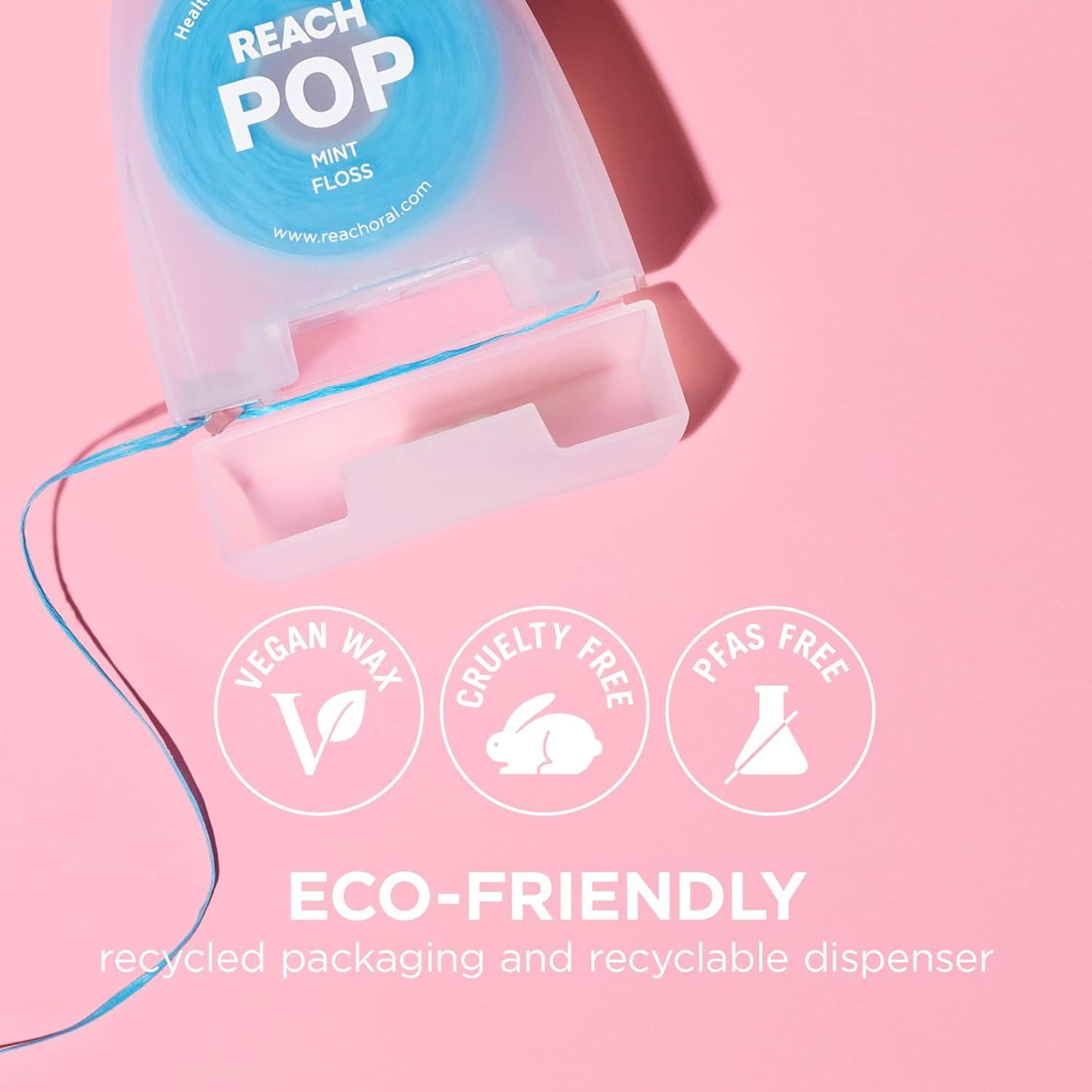 image:imageREACH POP Dental Floss Mint Plaque Remover for Teeth Shred Resistant Vegan Wax Cruelty Free Eco Friendly Packaging Oral Care PFAS Free for Adults amp Kids 3 Pack 546 yd164 Foot Pack of 6