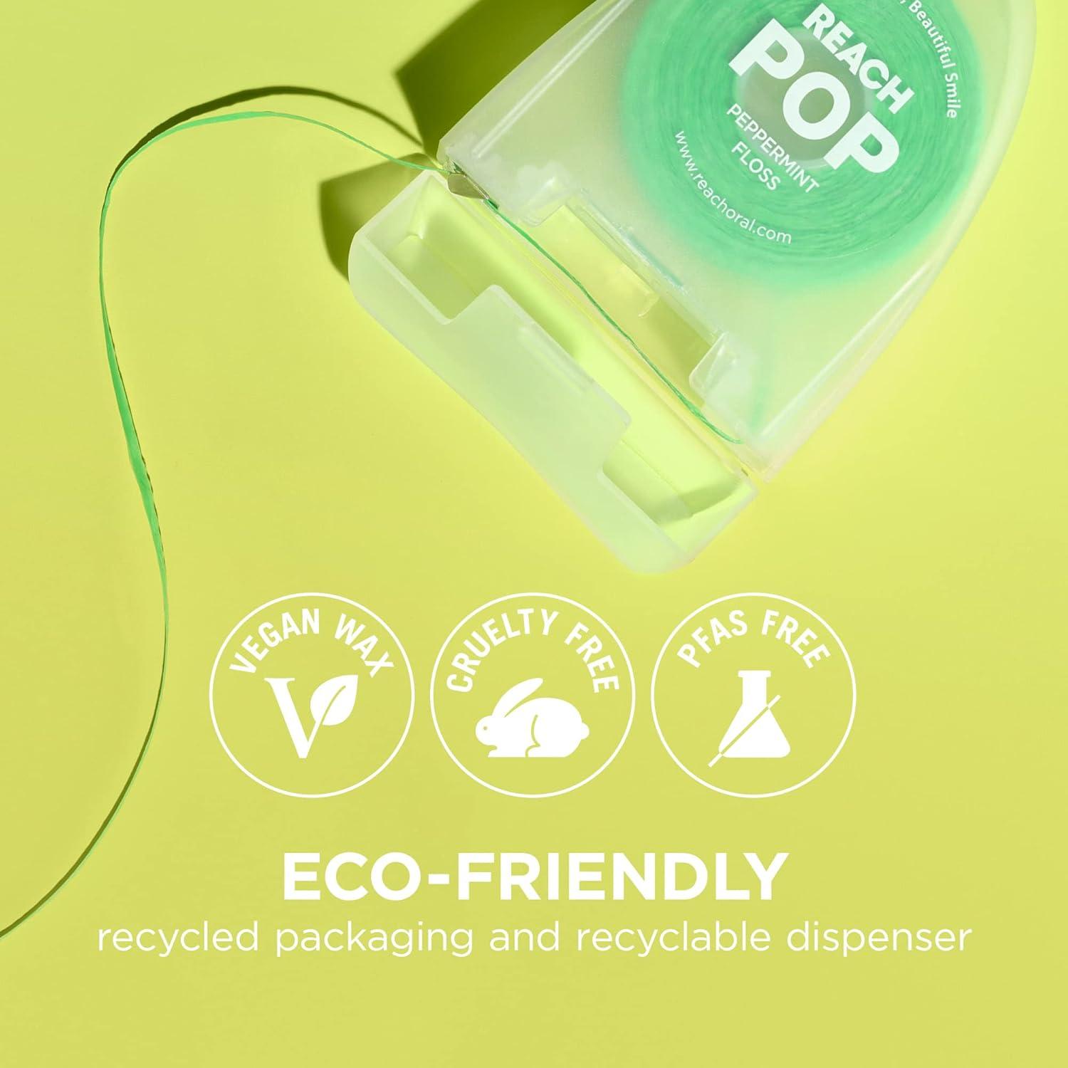 image:imageREACH POP Dental Floss Peppermint Plaque Remover for Teeth Shred Resistant Vegan Wax Cruelty Free Eco Friendly Packaging Oral Care PFAS Free for Adults amp Kids 3 Pack 546 yd164 Foot Pack of 1