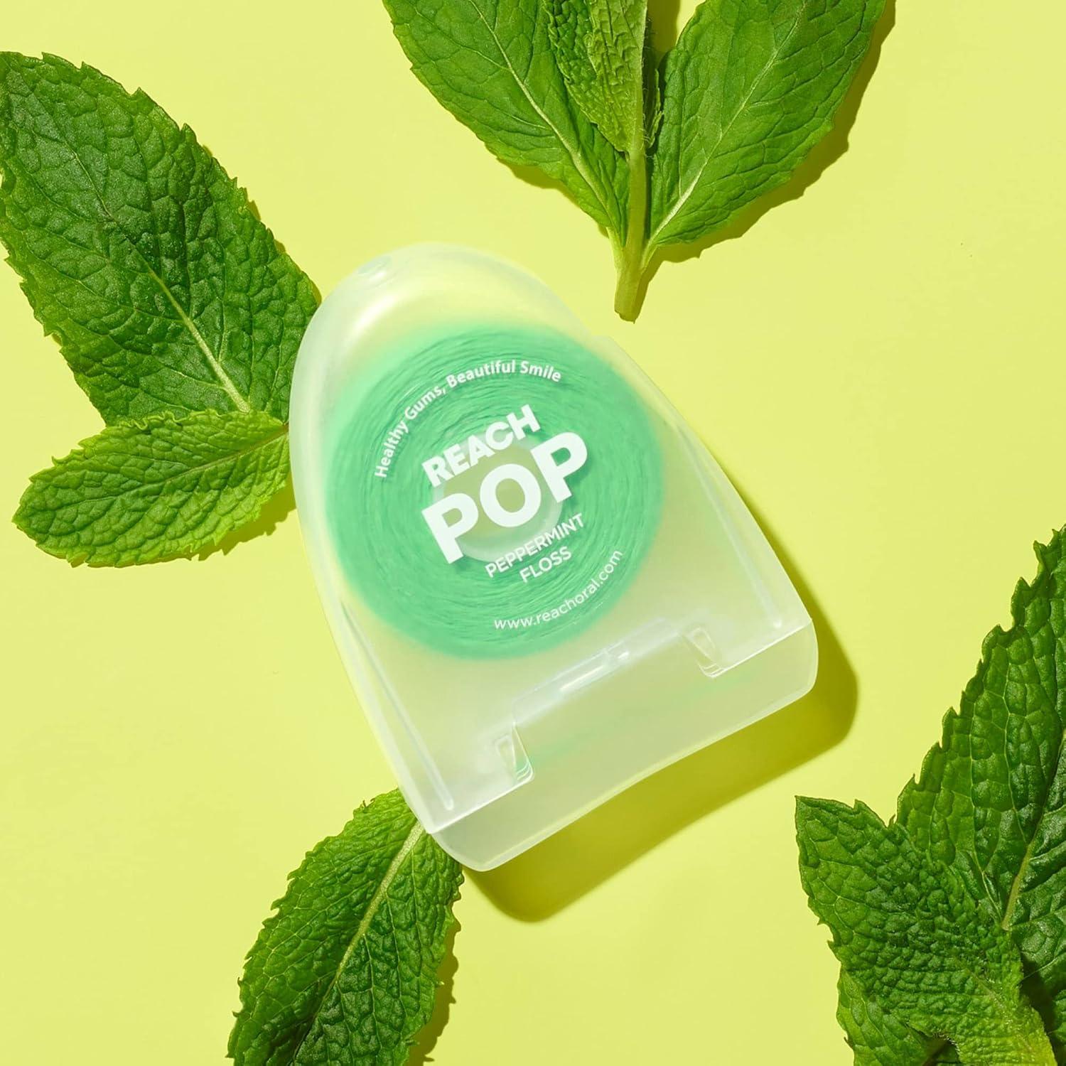 image:imageREACH POP Dental Floss Peppermint Plaque Remover for Teeth Shred Resistant Vegan Wax Cruelty Free Eco Friendly Packaging Oral Care PFAS Free for Adults amp Kids 3 Pack 546 yd164 Foot Pack of 2