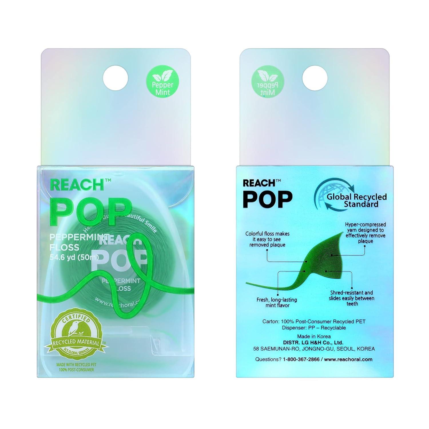 image:imageREACH POP Dental Floss Peppermint Plaque Remover for Teeth Shred Resistant Vegan Wax Cruelty Free Eco Friendly Packaging Oral Care PFAS Free for Adults amp Kids 3 Pack 546 yd164 Foot Pack of 1