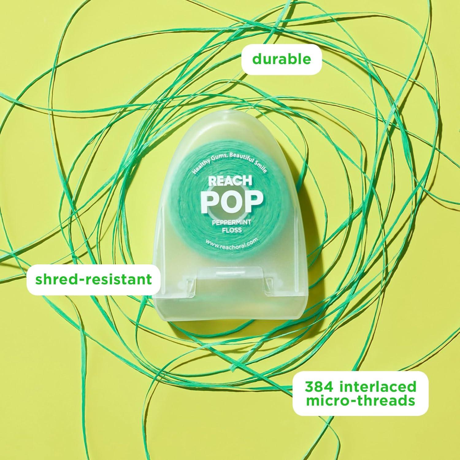 image:imageREACH POP Dental Floss Peppermint Plaque Remover for Teeth Shred Resistant Vegan Wax Cruelty Free Eco Friendly Packaging Oral Care PFAS Free for Adults amp Kids 3 Pack 546 yd164 Foot Pack of 2