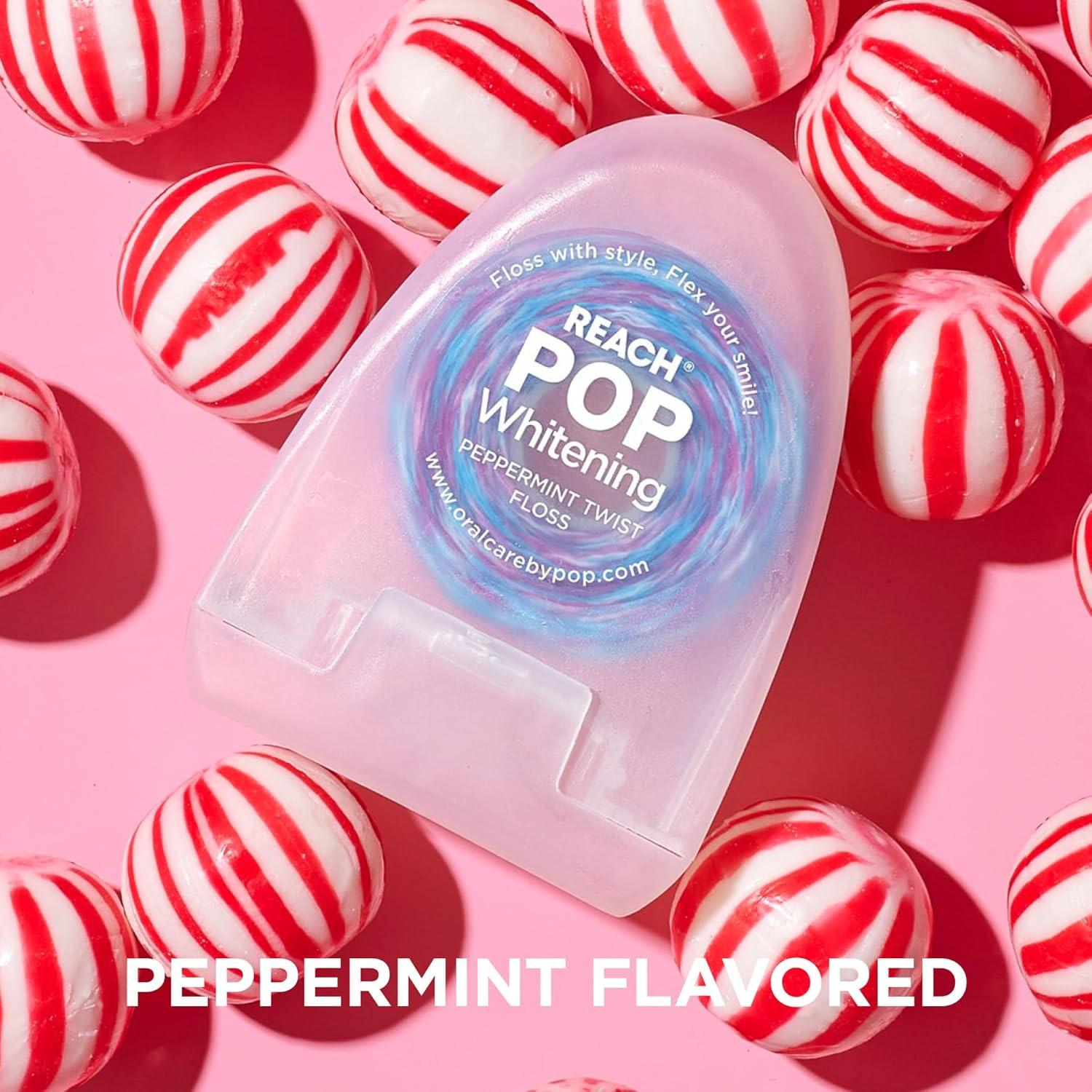 image:imageREACH POP Whitening Dental Floss Mint Baking Soda Infused Teeth Whitening Plaque Remover for Teeth Shred Resistant Vegan Wax Cruelty Free Oral Care PFAS Free 1 Pack 546 ydPeppermint