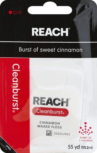image:imageREACH Waxed Dental Floss Cinnamon Plaque Remover for Teeth Shred Resistant Floss Slides Smoothly Easy to Use Waxed Deep Cleaning Teeth Oral Care PFAS Free for Adults amp Kids 1 Pack 55 yd4 Pack 55 yards