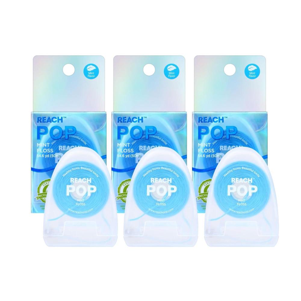 image:imageREACH POP Dental Floss Mint Plaque Remover for Teeth Shred Resistant Vegan Wax Cruelty Free Eco Friendly Packaging Oral Care PFAS Free for Adults amp Kids 3 Pack 546 yd164 Foot Pack of 3