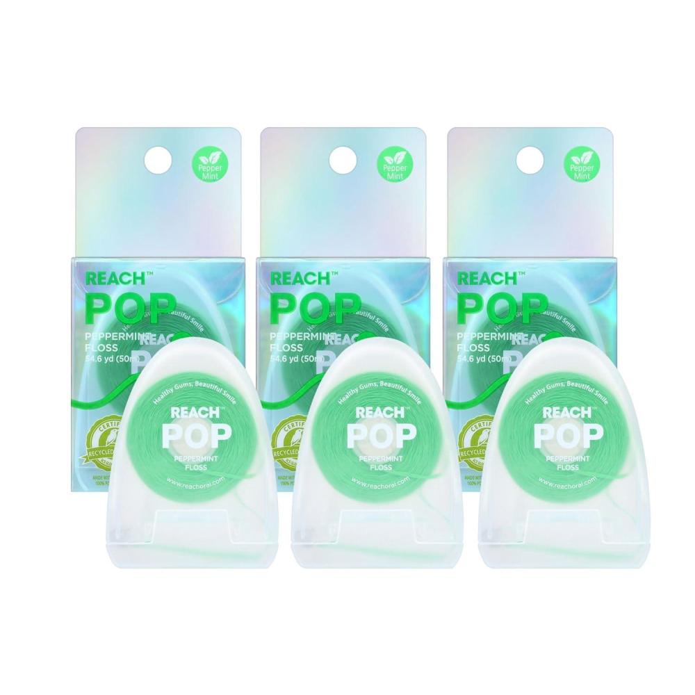 image:imageREACH POP Dental Floss Peppermint Plaque Remover for Teeth Shred Resistant Vegan Wax Cruelty Free Eco Friendly Packaging Oral Care PFAS Free for Adults amp Kids 3 Pack 546 yd164 Foot Pack of 3