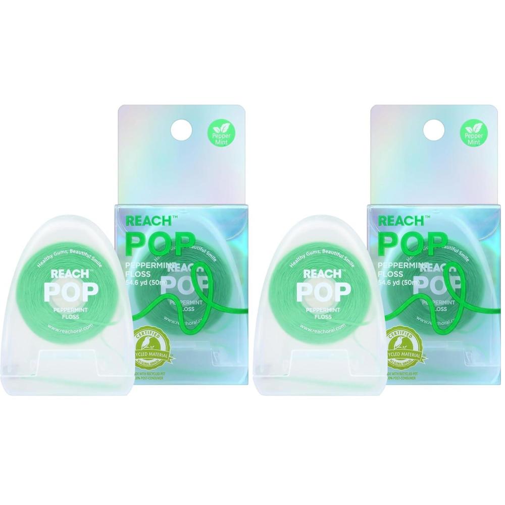 image:imageREACH POP Dental Floss Peppermint Plaque Remover for Teeth Shred Resistant Vegan Wax Cruelty Free Eco Friendly Packaging Oral Care PFAS Free for Adults amp Kids 3 Pack 546 yd164 Foot Pack of 2