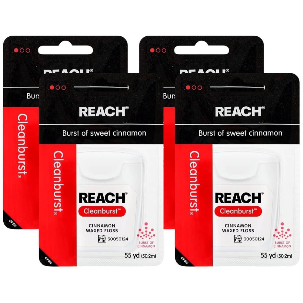image:imageREACH Waxed Dental Floss Cinnamon Plaque Remover for Teeth Shred Resistant Floss Slides Smoothly Easy to Use Waxed Deep Cleaning Teeth Oral Care PFAS Free for Adults amp Kids 1 Pack 55 yd4 Pack 55 yards