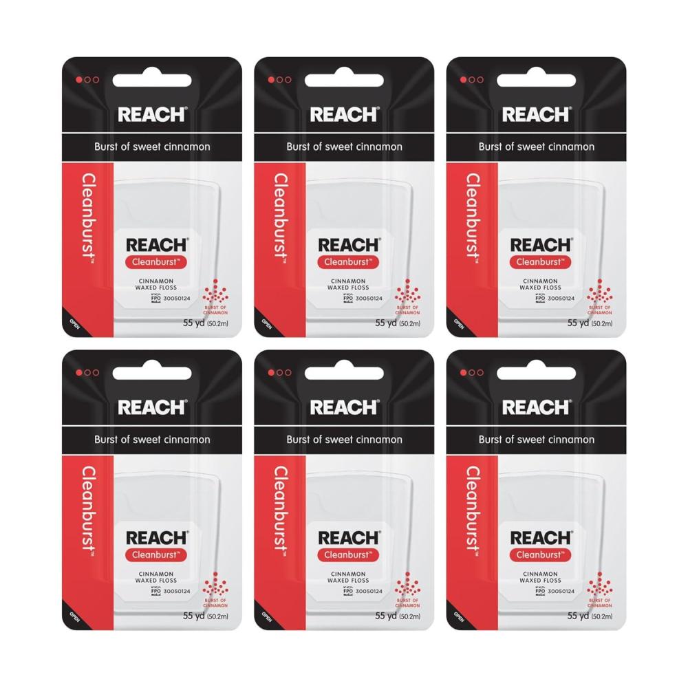 image:imageREACH Waxed Dental Floss Cinnamon Plaque Remover for Teeth Shred Resistant Floss Slides Smoothly Easy to Use Waxed Deep Cleaning Teeth Oral Care PFAS Free for Adults amp Kids 1 Pack 55 yd6 Pack 55 yards