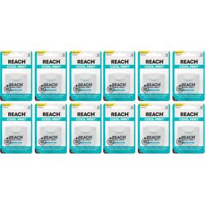 REACH Cool Mint Dental Floss, Fresh Mint, Plaque Remover for Teeth, Shred Resistant, Waxed, Easy on Gums & Teeth, Fresh Breath, Oral Care, PFAS Free, for Adults & Kids, 6 Pack, 55 yd(165 Foot (Pack of 12))