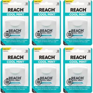 REACH Cool Mint Dental Floss, Fresh Mint, Plaque Remover for Teeth, Shred Resistant, Waxed, Easy on Gums & Teeth, Fresh Breath, Oral Care, PFAS Free, for Adults & Kids, 6 Pack, 55 yd(165 Foot (Pack of 6))