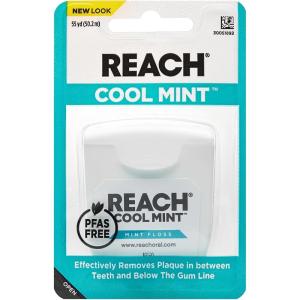 REACH Cool Mint Dental Floss, Fresh Mint, Plaque Remover for Teeth, Shred Resistant, Waxed, Easy on Gums & Teeth, Fresh Breath, Oral Care, PFAS Free, for Adults & Kids, 6 Pack, 55 yd(165 Foot (Pack of 1))