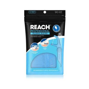 REACH Dental Floss Picks, Mint, Plaque Remover for Teeth, for Hard to Reach Areas, Easy Grip Handle, Comfortable Multi-Use Flosser for Adults, Oral Care, PFAS Free, 90 Count(90 Foot (Pack of 1))