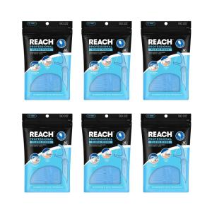 REACH Dental Floss Picks, Mint, Plaque Remover for Teeth, for Hard to Reach Areas, Easy Grip Handle, Comfortable Multi-Use Flosser for Adults, Oral Care, PFAS Free, 90 Count(15 Foot (Pack of 6))