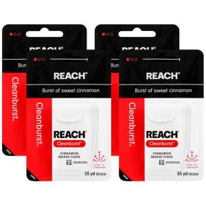 REACH Waxed Dental Floss, Cinnamon, Plaque Remover for Teeth, Shred Resistant, Floss Slides Smoothly, Easy to Use, Waxed, Deep Cleaning Teeth, Oral Care, PFAS Free, for Adults & Kids, 1 Pack, 55 yd(4 Pack (55 yards))