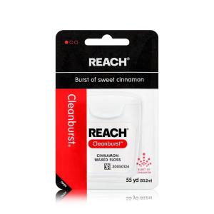 REACH Waxed Dental Floss, Cinnamon, Plaque Remover for Teeth, Shred Resistant, Floss Slides Smoothly, Easy to Use, Waxed, Deep Cleaning Teeth, Oral Care, PFAS Free, for Adults & Kids, 1 Pack, 55 yd(165 Foot (Pack of 1))