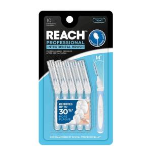 Reach Interdental Brush Cleaners, 1mm, Tight, Sensitive Gum Protection, Plaque Remover for Teeth, Braces Flossers, Braces Brush, Dental Toothbrushes, Oral Care, 1 Pack, 10 Count(Brush 1.0mm)