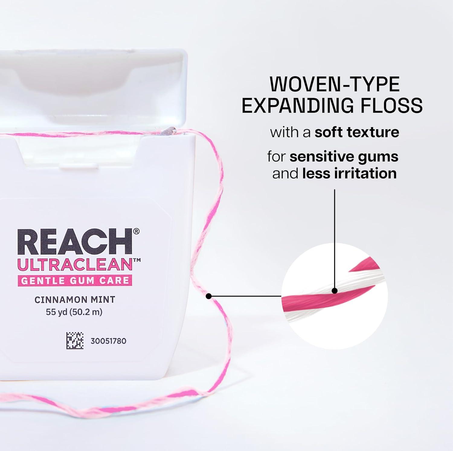image:imageREACH ULTRACLEAN Gentle Gum Care Expanding Floss Woven NonWaxed PFASFree with Vitamin E for Sensitive Gums Cinnamon Mint 55YD 3Pack