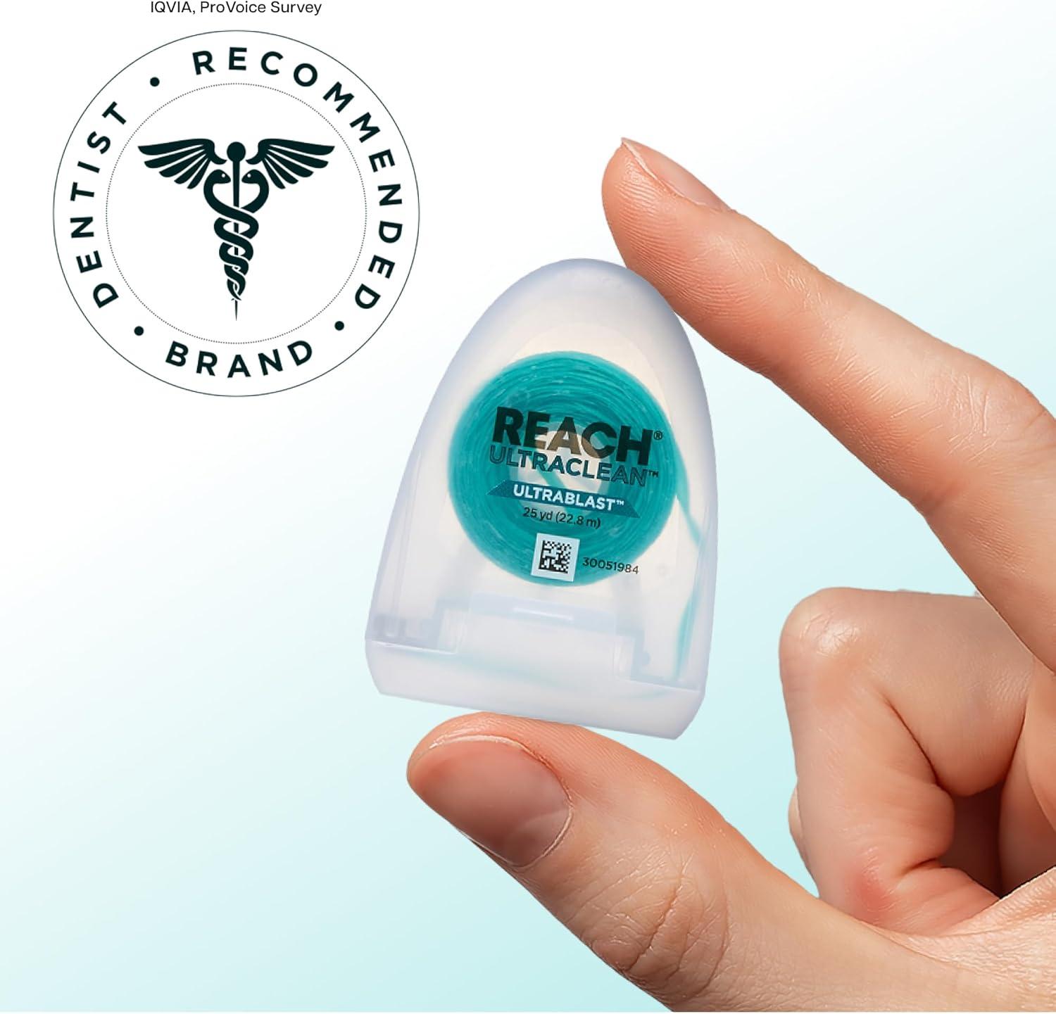 image:imageREACH ULTRACLEAN ULTRABLAST Cool Mint Dental Floss Plaque Remover for Teeth Shred Resistant Waxed Easy on Gums amp Teeth Fresh Breath Oral Care PFAS Free for Adults amp Kids 3 PK 25 YD