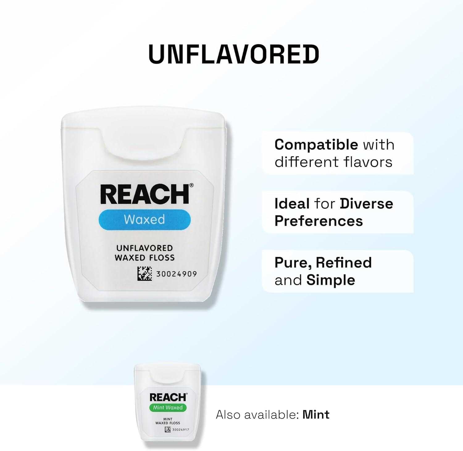 image:imageREACH Waxed Dental Floss 2X More Value Plaque Remover for Teeth Shred Resistant Floss Slides Smoothly Easy to Use Waxed for Adults amp Kids Oral Care PFAS Free 3 Pack 115 yd MintWaxed