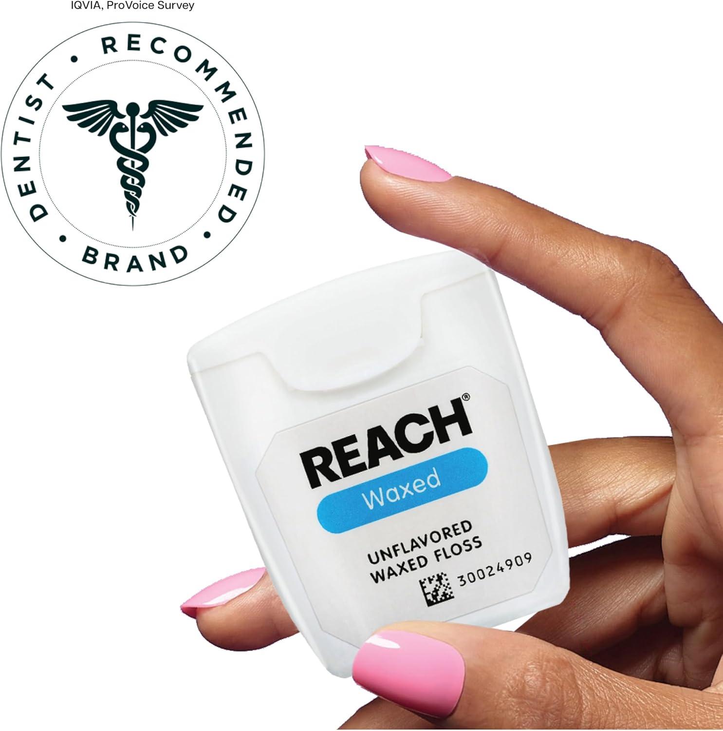 image:imageREACH Waxed Dental Floss 2X More Value Plaque Remover for Teeth Shred Resistant Floss Slides Smoothly Easy to Use Waxed for Adults amp Kids Oral Care PFAS Free 3 Pack 115 yd MintWaxed