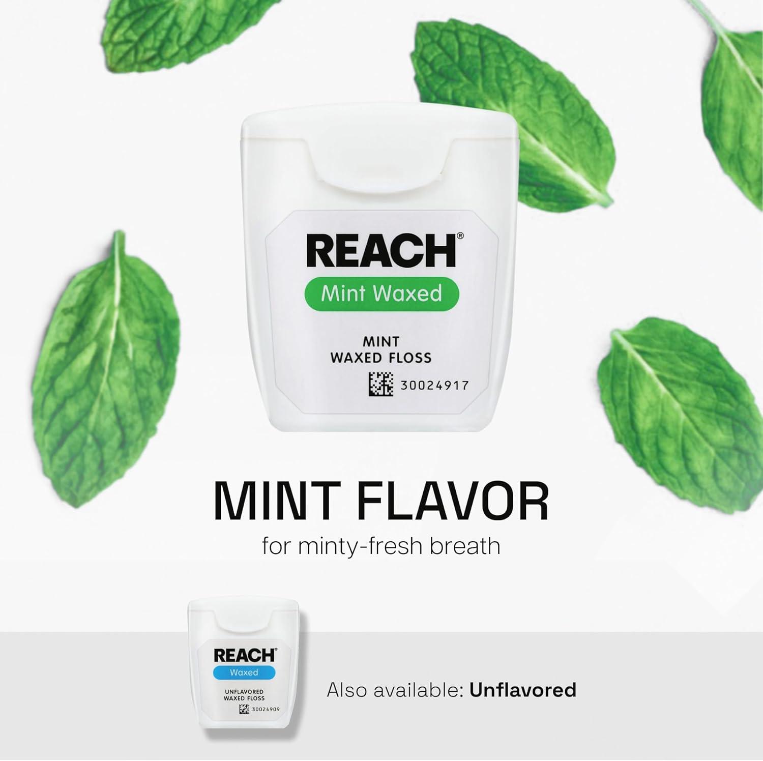 image:imageREACH Waxed Dental Floss 2X More Value Plaque Remover for Teeth Shred Resistant Floss Slides Smoothly Easy to Use Waxed for Adults amp Kids Oral Care PFAS Free 3 Pack 115 yd MintMint Waxed