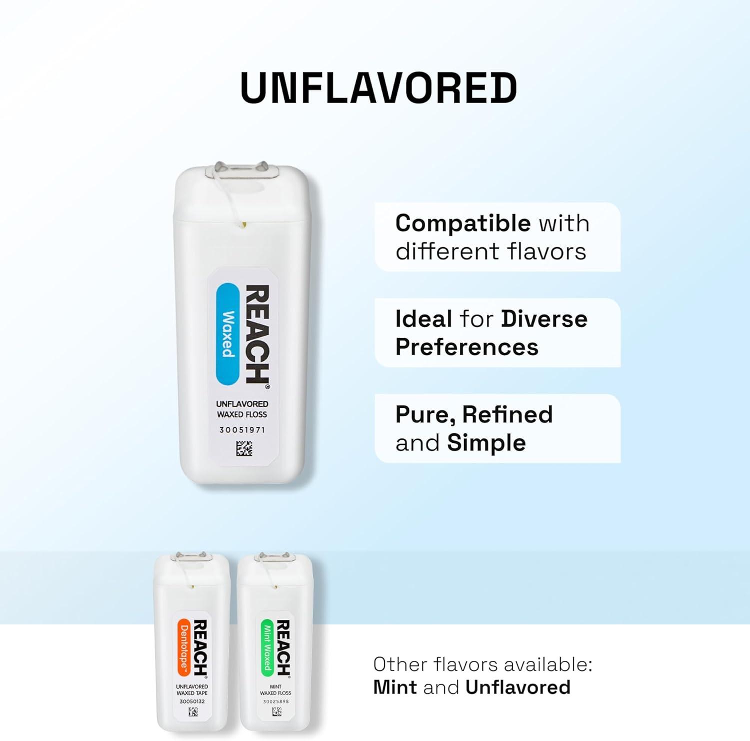 image:imageREACH Waxed Dental Floss Unflavored 36X More Value Plaque Remover for Teeth Shred Resistant Floss Slides Smoothly Easy to Use Waxed Oral Care PFAS Free for Adults amp Kids 2 Pack 200 yd