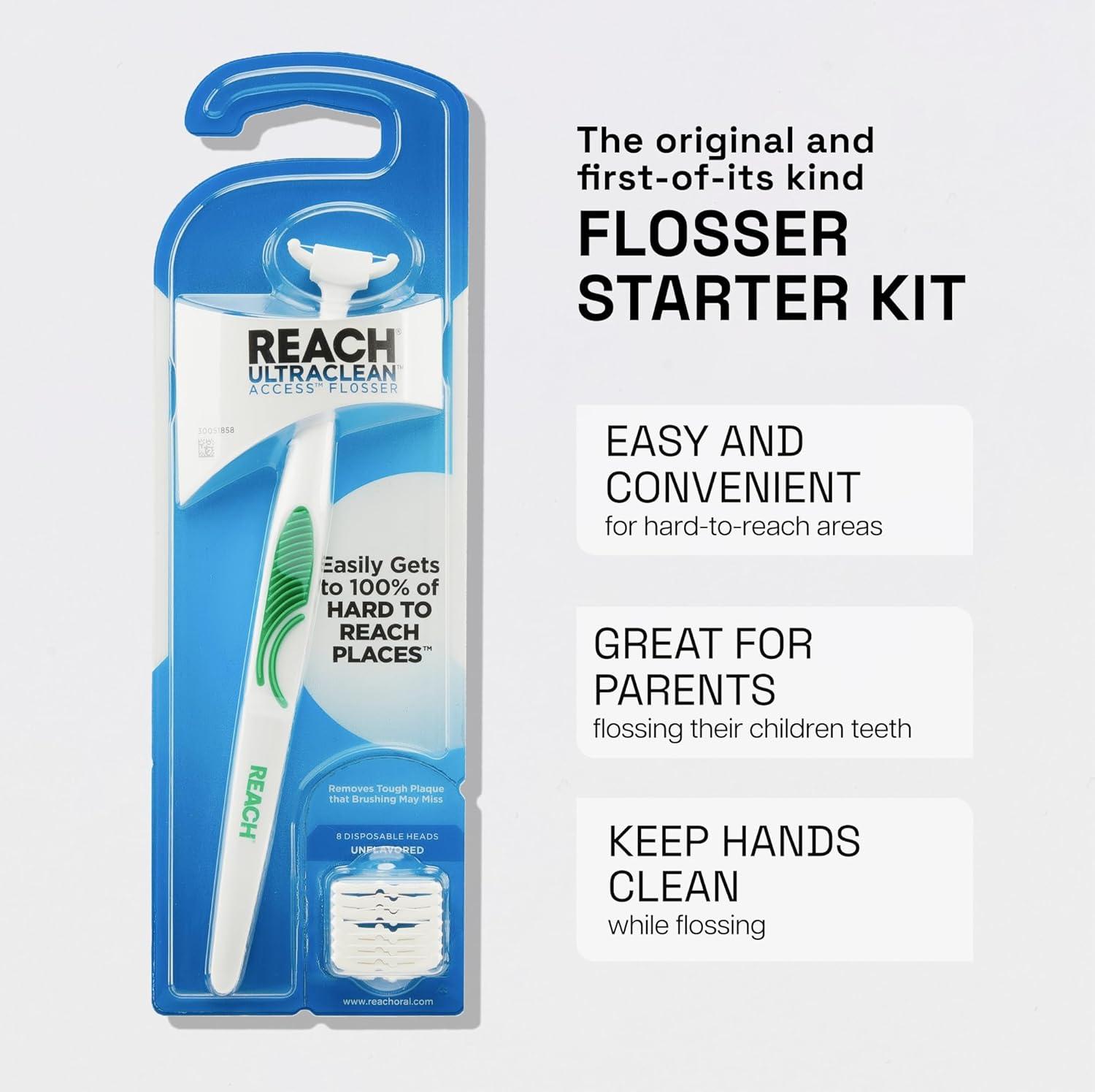 image:imageReach Ultraclean Access Flosser Bundle Unflavored Plaque Remover for Teeth for Hard to Reach Areas Oral Care PFASFree 1 Flosser Starter Kit 3 Packs Refill HeadsUnflavored
