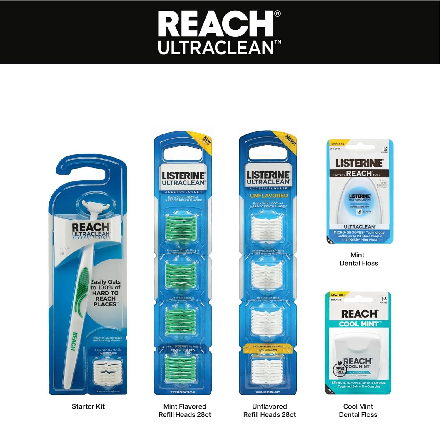 image:imageReach Ultraclean Access Flosser Bundle Unflavored Plaque Remover for Teeth for Hard to Reach Areas Oral Care PFASFree 1 Flosser Starter Kit 3 Packs Refill HeadsMint