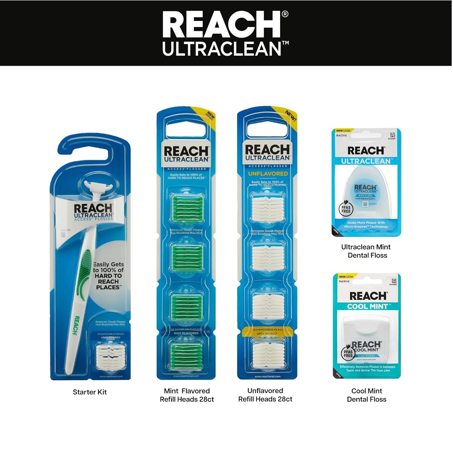 image:imageReach Ultraclean Access Flosser Bundle Unflavored Plaque Remover for Teeth for Hard to Reach Areas Oral Care PFASFree 1 Flosser Starter Kit 3 Packs Refill HeadsUnflavored