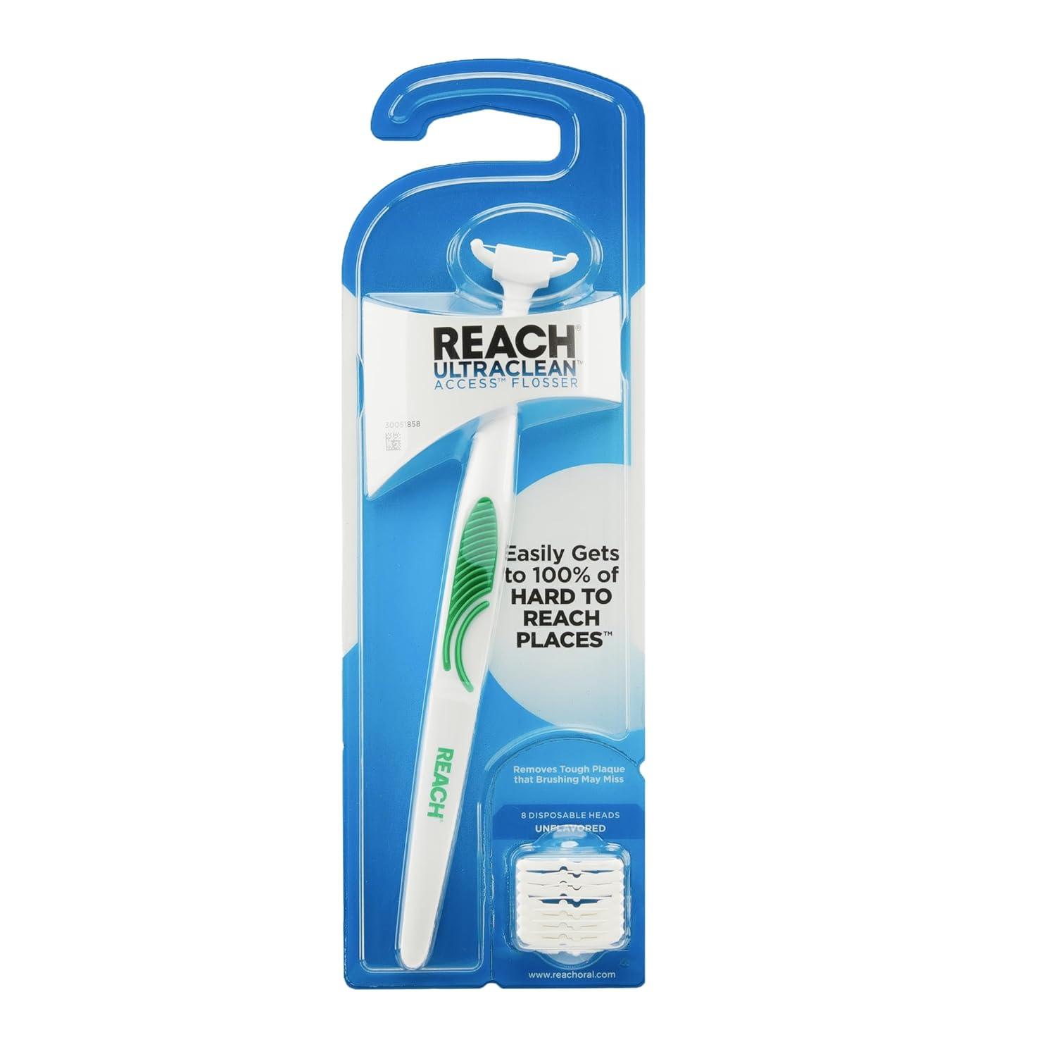 image:imageReach Ultraclean Access Flosser Bundle Unflavored Plaque Remover for Teeth for Hard to Reach Areas Oral Care PFASFree 1 Flosser Starter Kit 3 Packs Refill HeadsUnflavored