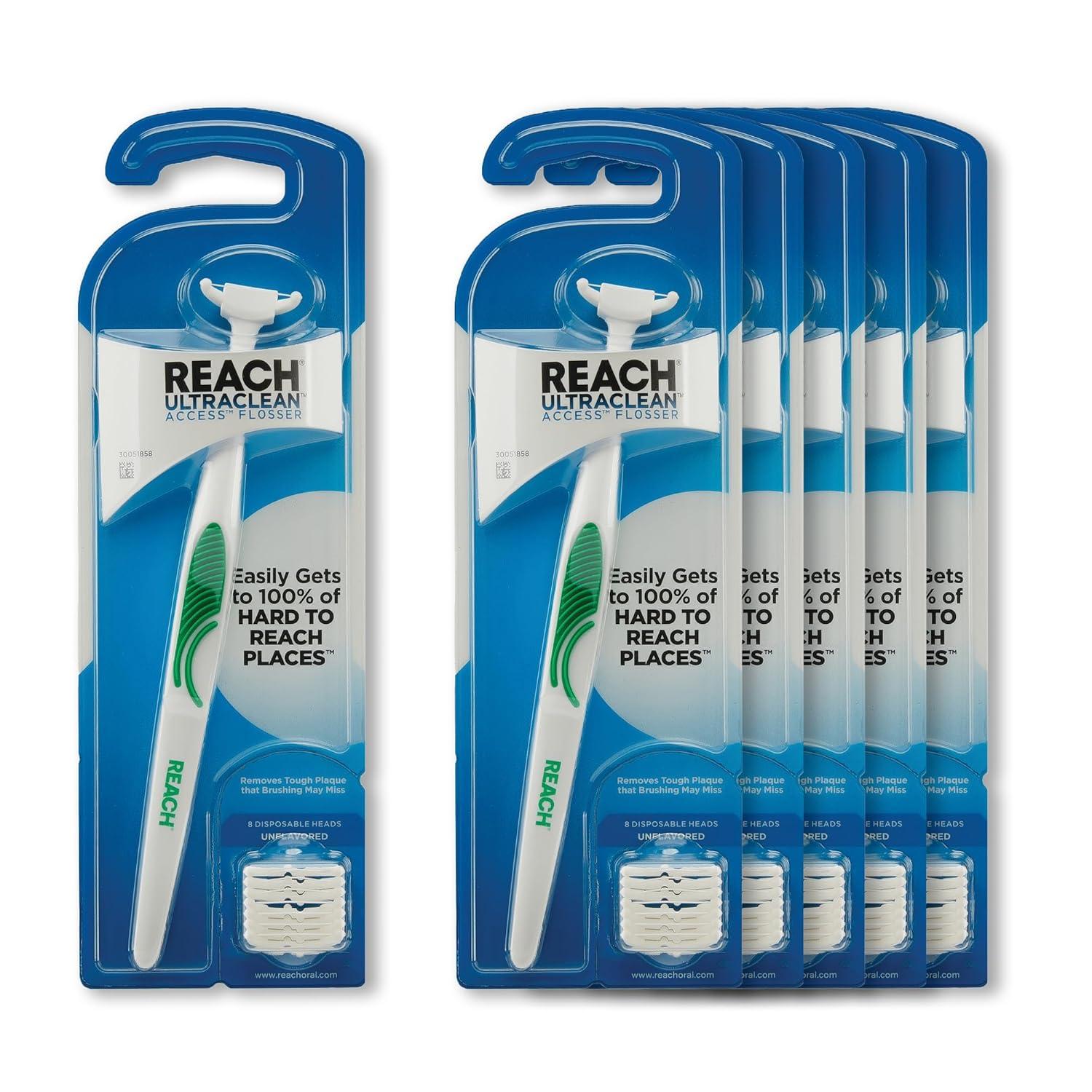image:imageReach Ultraclean Access Flosser Bundle Unflavored Plaque Remover for Teeth for Hard to Reach Areas Oral Care PFASFree 1 Flosser Starter Kit 3 Packs Refill HeadsUnflavored