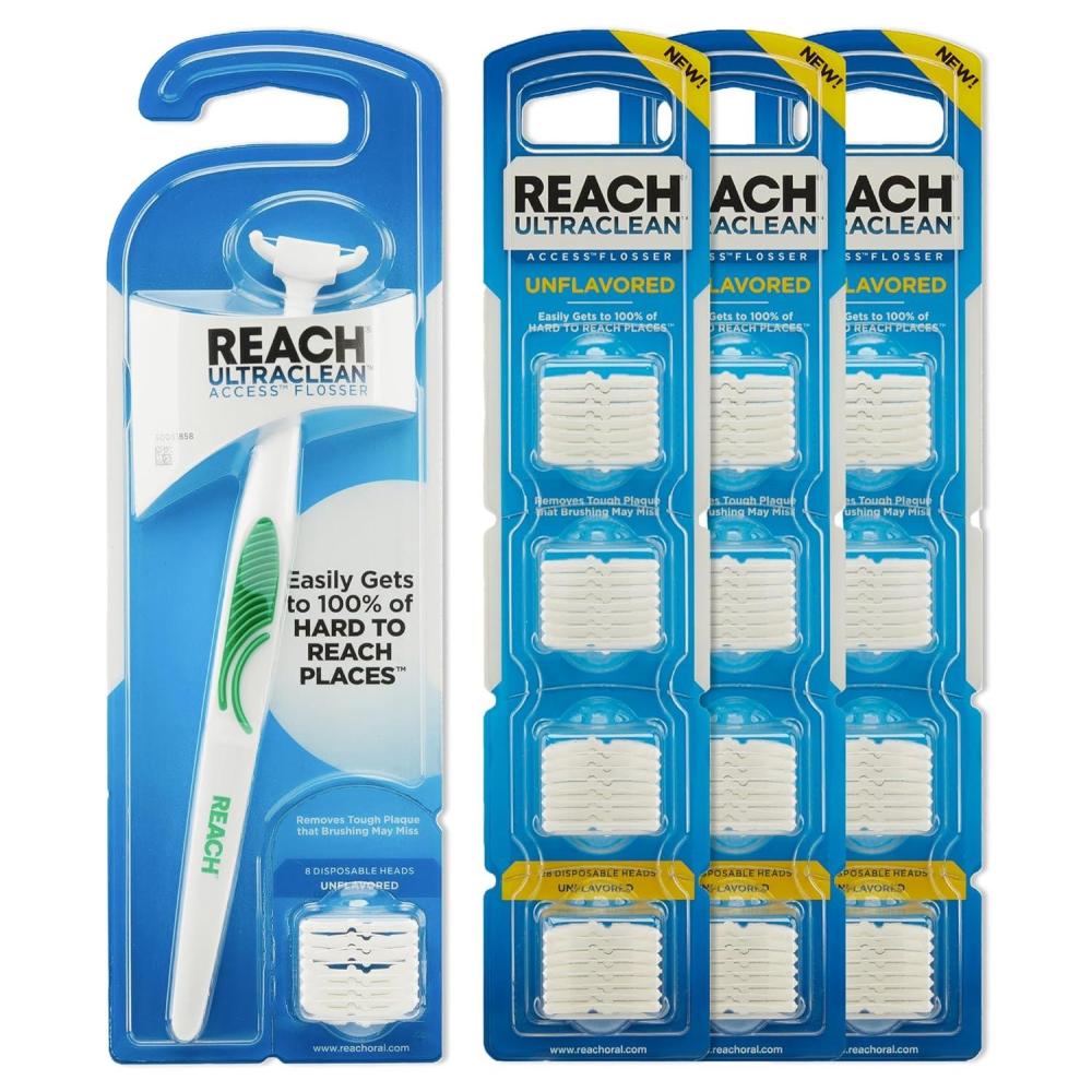 image:imageReach Ultraclean Access Flosser Bundle Unflavored Plaque Remover for Teeth for Hard to Reach Areas Oral Care PFASFree 1 Flosser Starter Kit 3 Packs Refill HeadsUnflavored