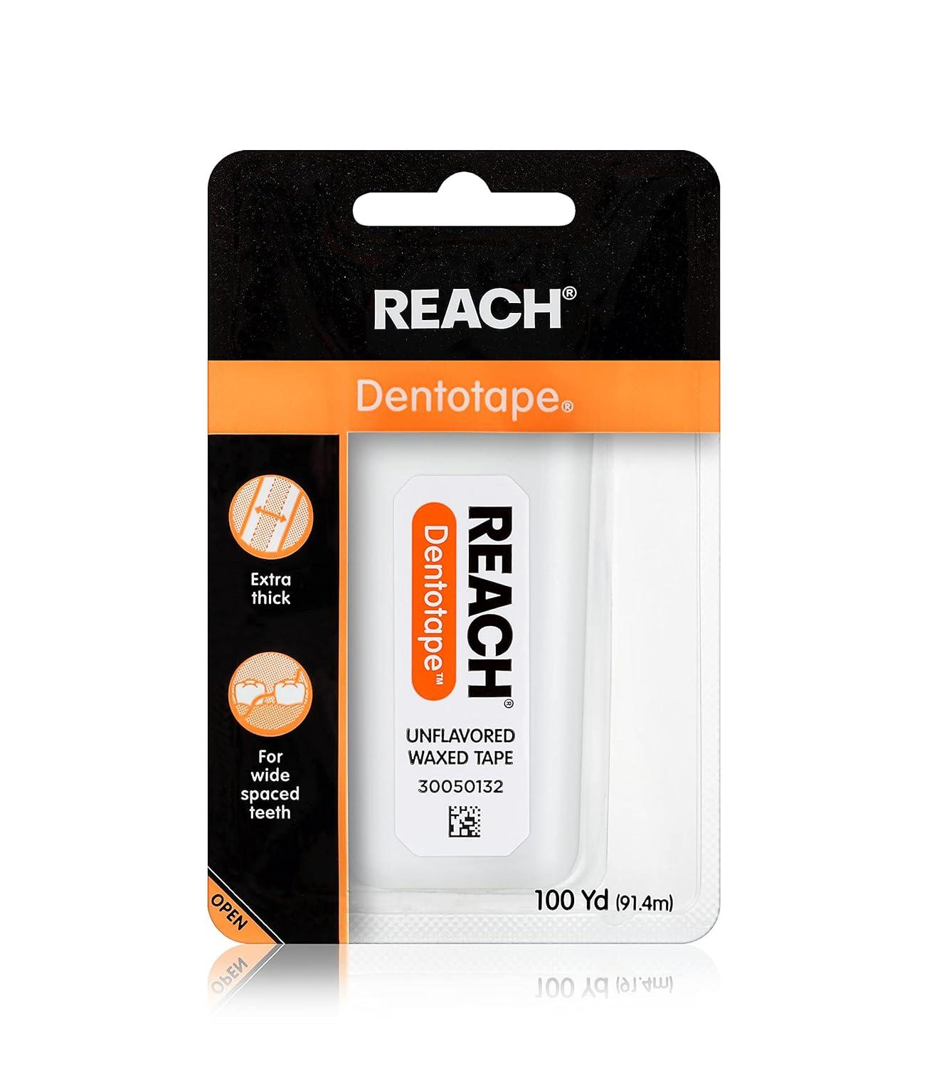 image:imageREACH Dentotape Waxed Dental Floss Tape Unflavored Extra Wide Floss Shred amp Frey Resistant Plaque Remover for Teeth Easy on Gums amp Teeth Oral Care PFAS Free for Adults amp Kids 1 Pack 100 yd300 Foot Pack of 24