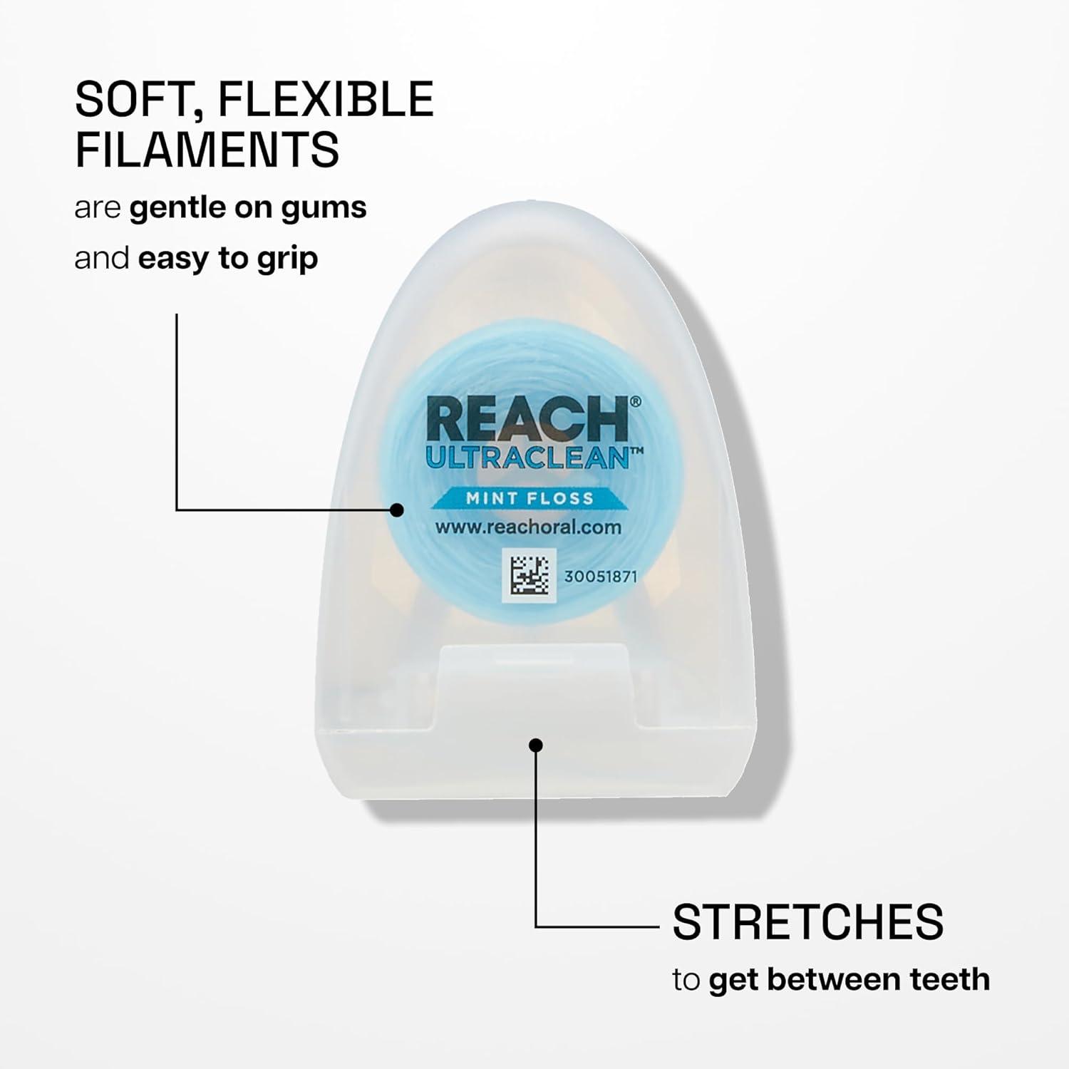 image:imageREACH Ultraclean Dental Floss Mint Plaque Remover for Teeth Shred Resistant Waxed Easy on Gums amp Teeth Mint Oral Care PFAS Free for Adults amp Kids 1 Pack 30 yd30 Yard Pack of 1
