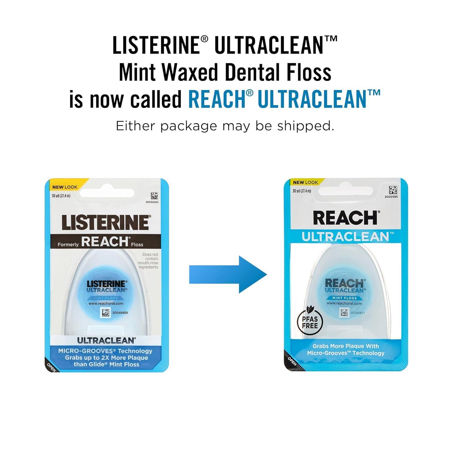 image:imageREACH Ultraclean Dental Floss Mint Plaque Remover for Teeth Shred Resistant Waxed Easy on Gums amp Teeth Mint Oral Care PFAS Free for Adults amp Kids 1 Pack 30 yd90 Foot Pack of 2