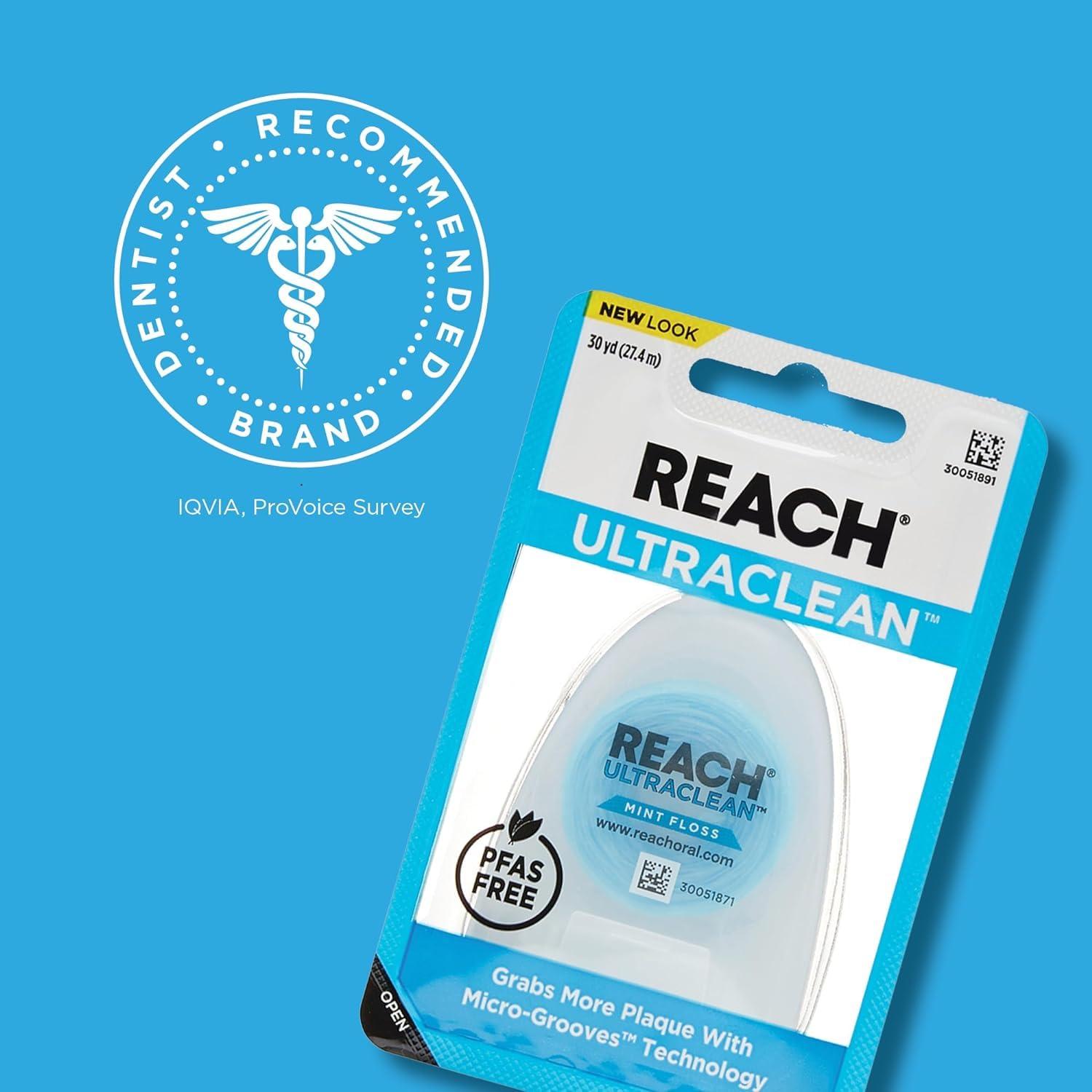 image:imageREACH Ultraclean Dental Floss Mint Plaque Remover for Teeth Shred Resistant Waxed Easy on Gums amp Teeth Mint Oral Care PFAS Free for Adults amp Kids 1 Pack 30 yd90 Foot Pack of 2
