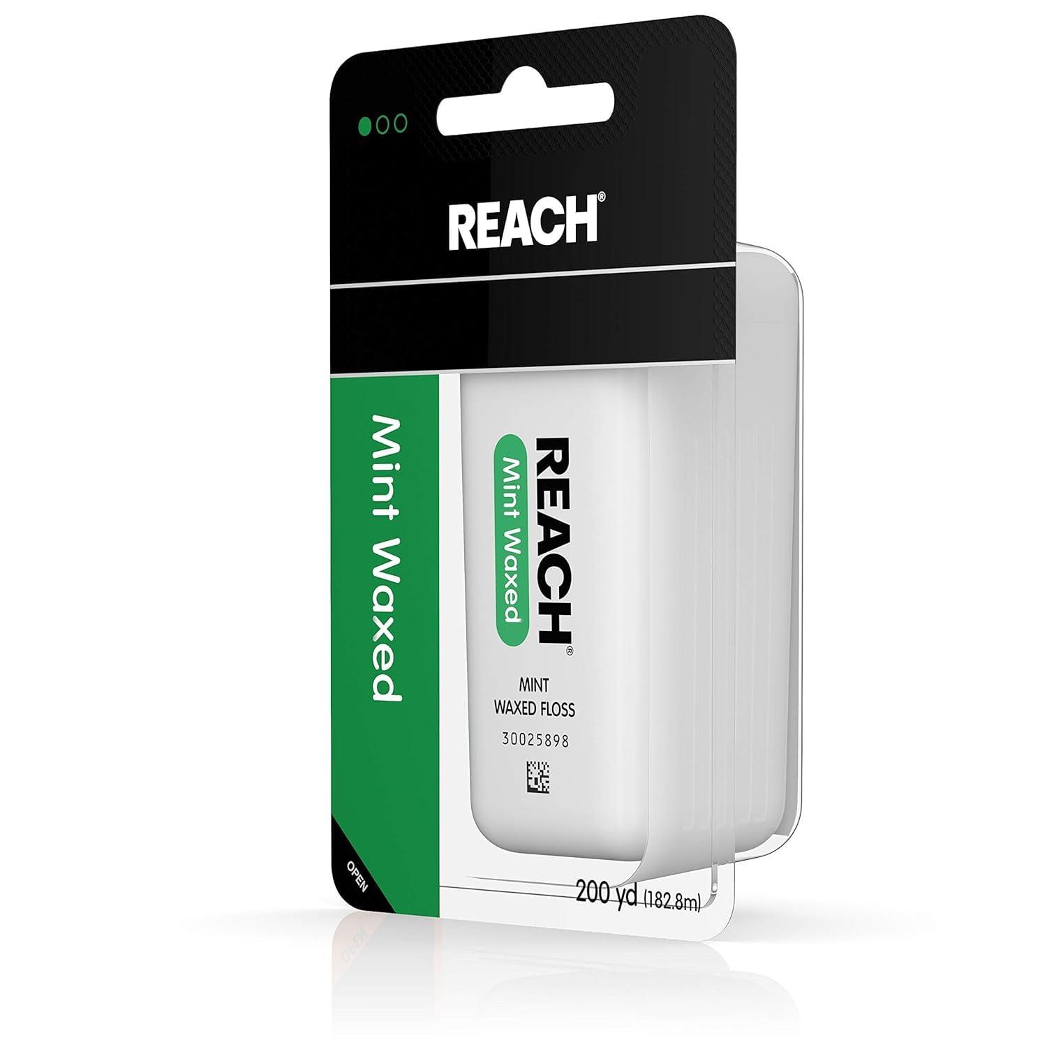 image:imageREACH Waxed Dental Floss Mint Plaque Remover for Teeth Shred Resistant Floss Slides Smoothly Easy to Use Waxed Deep Cleaning Teeth Oral Care PFAS Free for Adults amp Kids 1 Pack 200 yd200 Foot Pack of 3