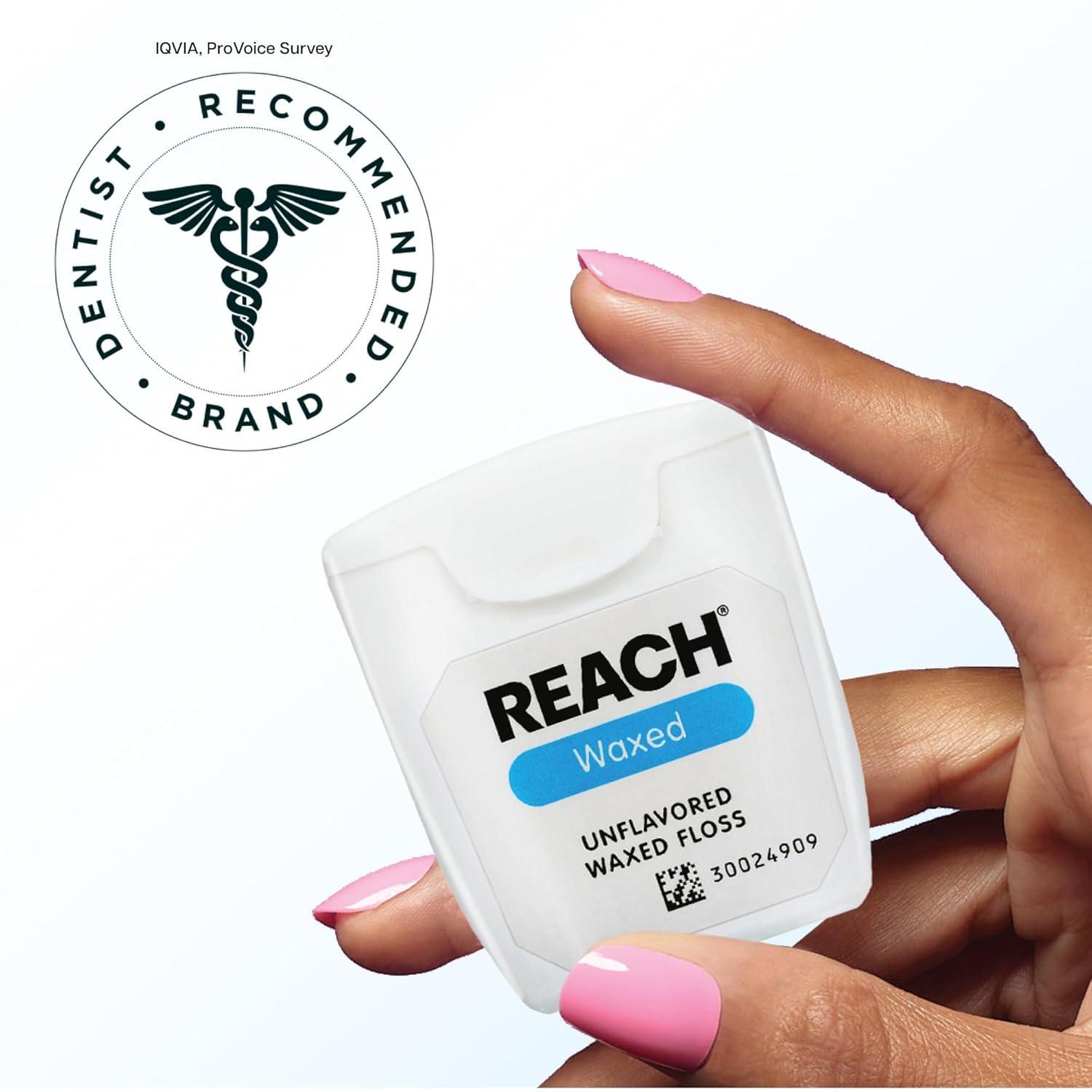 image:imageREACH Waxed Dental Floss Unflavored Plaque Remover for Teeth Shred Resistant Floss Slides Smoothly Easy to Use Waxed Deep Cleaning Teeth Oral Care PFAS Free for Adults amp Kids 6 Pack 55 yd165 Foot Pack of 1