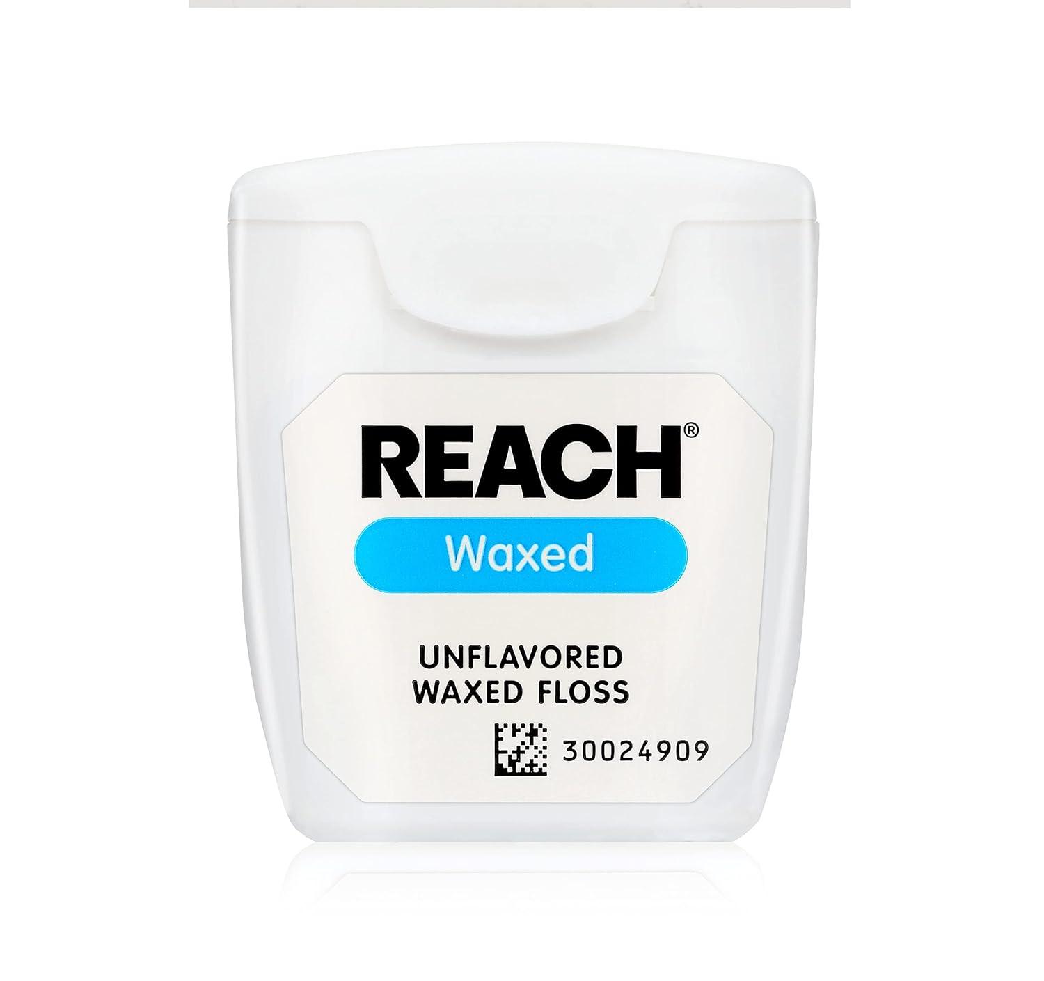 image:imageREACH Waxed Dental Floss Unflavored Plaque Remover for Teeth Shred Resistant Floss Slides Smoothly Easy to Use Waxed Deep Cleaning Teeth Oral Care PFAS Free for Adults amp Kids 6 Pack 55 yd165 Foot Pack of 4