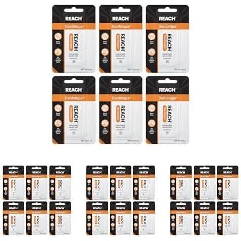 image:imageREACH Dentotape Waxed Dental Floss Tape Unflavored Extra Wide Floss Shred amp Frey Resistant Plaque Remover for Teeth Easy on Gums amp Teeth Oral Care PFAS Free for Adults amp Kids 1 Pack 100 yd300 Foot Pack of 24