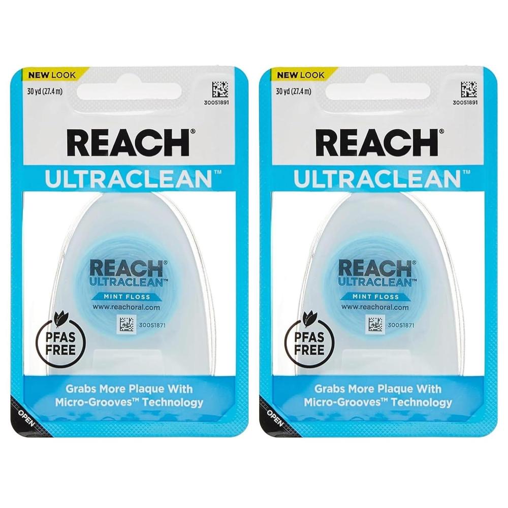 image:imageREACH Ultraclean Dental Floss Mint Plaque Remover for Teeth Shred Resistant Waxed Easy on Gums amp Teeth Mint Oral Care PFAS Free for Adults amp Kids 1 Pack 30 yd90 Foot Pack of 2