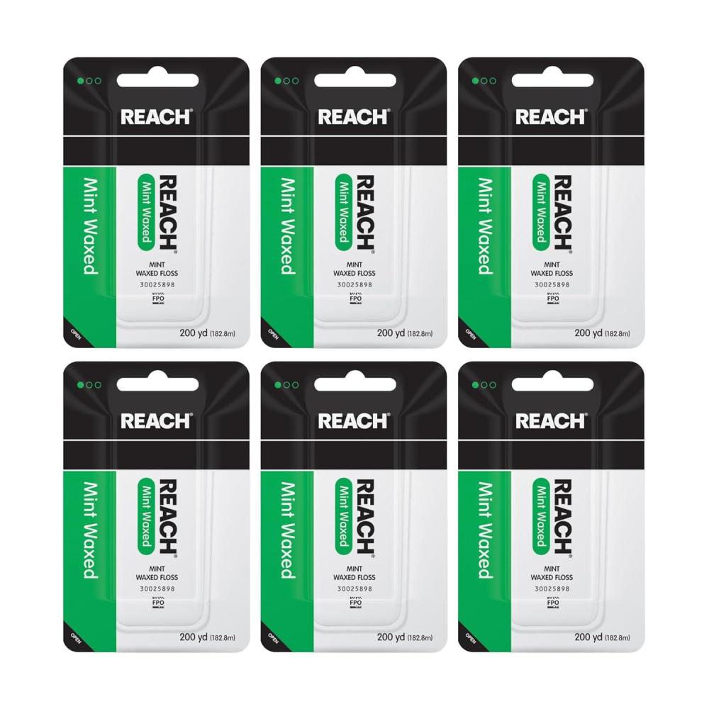 image:imageREACH Waxed Dental Floss Mint Plaque Remover for Teeth Shred Resistant Floss Slides Smoothly Easy to Use Waxed Deep Cleaning Teeth Oral Care PFAS Free for Adults amp Kids 6 Pack 200 yd600 Foot Pack of 6