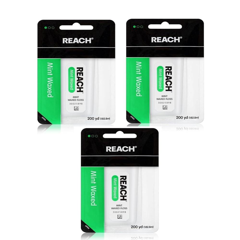 image:imageREACH Waxed Dental Floss Mint Plaque Remover for Teeth Shred Resistant Floss Slides Smoothly Easy to Use Waxed Deep Cleaning Teeth Oral Care PFAS Free for Adults amp Kids 1 Pack 200 yd200 Foot Pack of 3